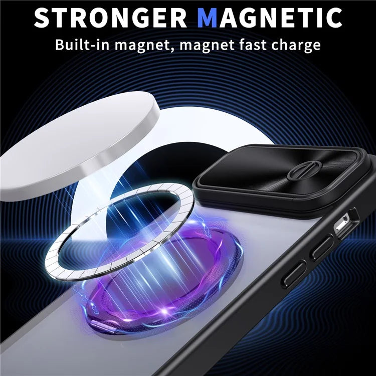 For iPhone 13 / 14 Case Compatible with MagSafe Kickstand Hard PC Phone Cover with Sliding Lens Guard