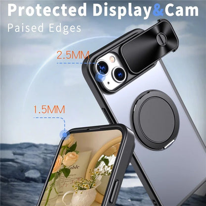 For iPhone 13 / 14 Case Compatible with MagSafe Kickstand Hard PC Phone Cover with Sliding Lens Guard