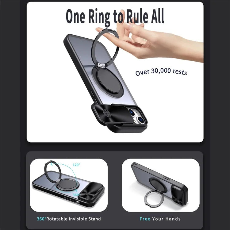 For iPhone 13 / 14 Case Compatible with MagSafe Kickstand Hard PC Phone Cover with Sliding Lens Guard