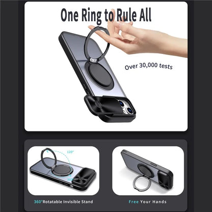For iPhone 13 / 14 Case Compatible with MagSafe Kickstand Hard PC Phone Cover with Sliding Lens Guard