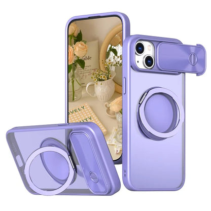 For iPhone 13 / 14 Case Compatible with MagSafe Kickstand Hard PC Phone Cover with Sliding Lens Guard