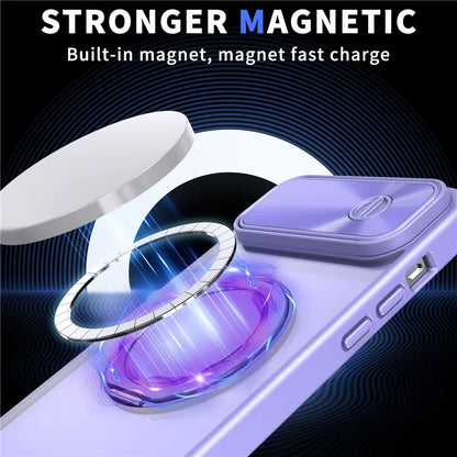 For iPhone 13 / 14 Case Compatible with MagSafe Kickstand Hard PC Phone Cover with Sliding Lens Guard