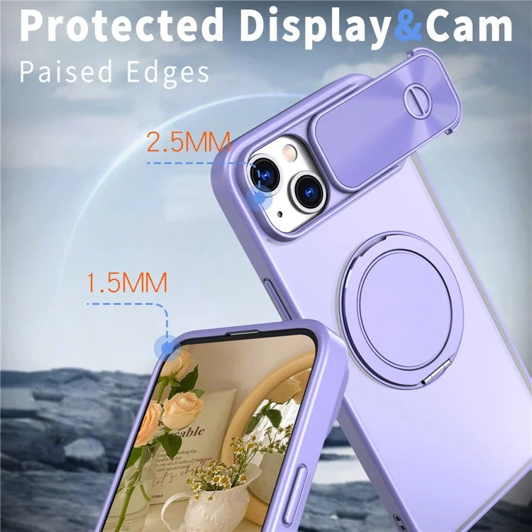 For iPhone 13 / 14 Case Compatible with MagSafe Kickstand Hard PC Phone Cover with Sliding Lens Guard