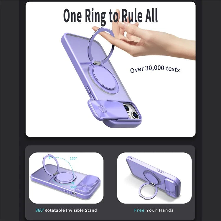 For iPhone 13 / 14 Case Compatible with MagSafe Kickstand Hard PC Phone Cover with Sliding Lens Guard