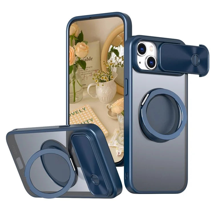 For iPhone 13 / 14 Case Compatible with MagSafe Kickstand Hard PC Phone Cover with Sliding Lens Guard