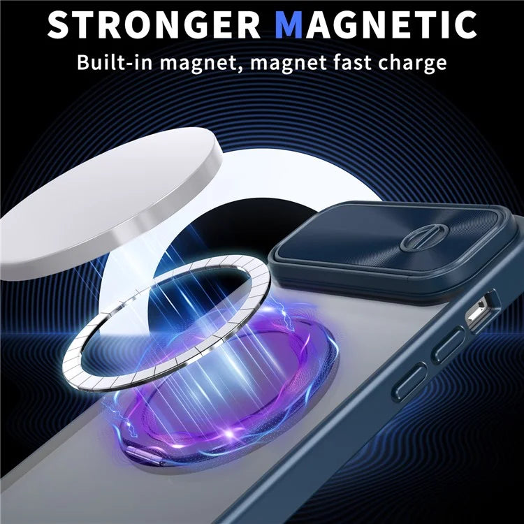For iPhone 13 / 14 Case Compatible with MagSafe Kickstand Hard PC Phone Cover with Sliding Lens Guard