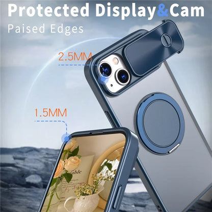 For iPhone 13 / 14 Case Compatible with MagSafe Kickstand Hard PC Phone Cover with Sliding Lens Guard