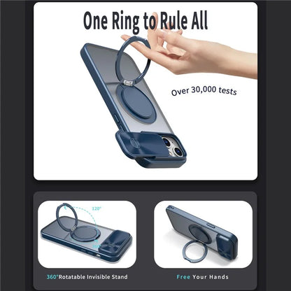 For iPhone 13 / 14 Case Compatible with MagSafe Kickstand Hard PC Phone Cover with Sliding Lens Guard