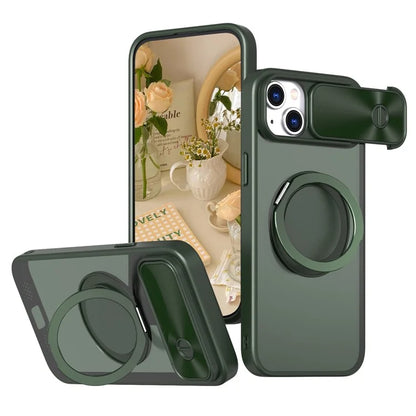 For iPhone 13 / 14 Case Compatible with MagSafe Kickstand Hard PC Phone Cover with Sliding Lens Guard
