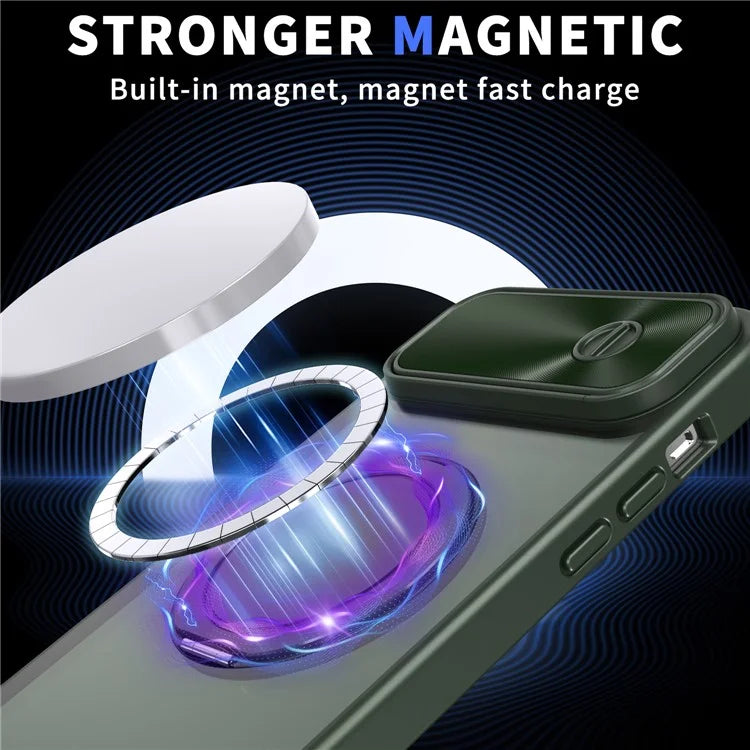 For iPhone 13 / 14 Case Compatible with MagSafe Kickstand Hard PC Phone Cover with Sliding Lens Guard