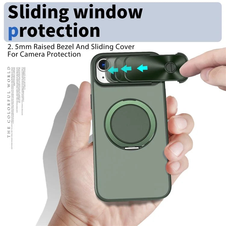 For iPhone 13 / 14 Case Compatible with MagSafe Kickstand Hard PC Phone Cover with Sliding Lens Guard