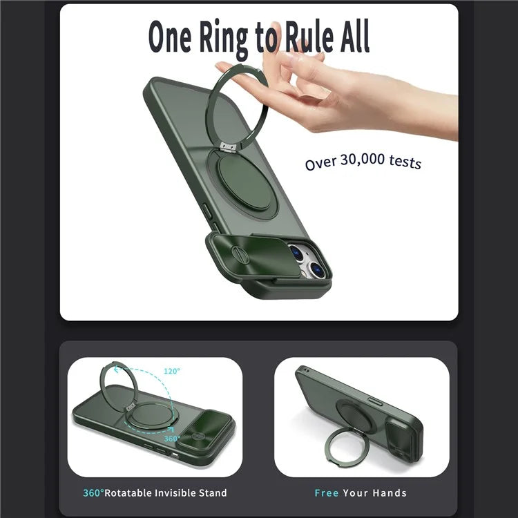 For iPhone 13 / 14 Case Compatible with MagSafe Kickstand Hard PC Phone Cover with Sliding Lens Guard