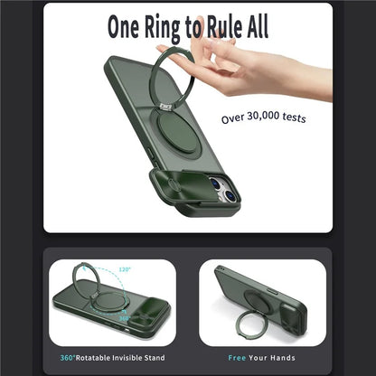 For iPhone 13 / 14 Case Compatible with MagSafe Kickstand Hard PC Phone Cover with Sliding Lens Guard
