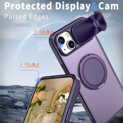 For iPhone 13 / 14 Case Compatible with MagSafe Kickstand Hard PC Phone Cover with Sliding Lens Guard
