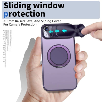 For iPhone 13 / 14 Case Compatible with MagSafe Kickstand Hard PC Phone Cover with Sliding Lens Guard