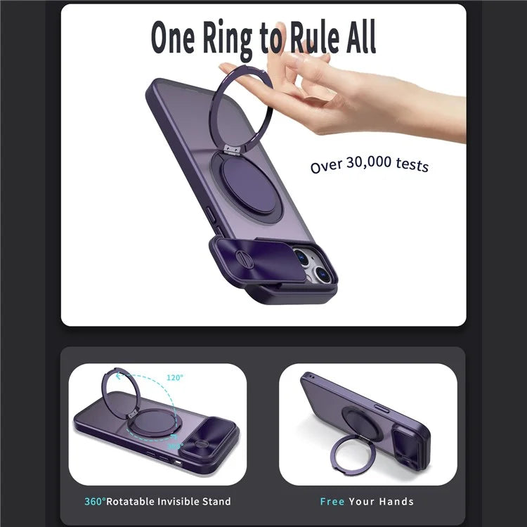For iPhone 13 / 14 Case Compatible with MagSafe Kickstand Hard PC Phone Cover with Sliding Lens Guard