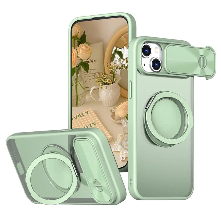 For iPhone 13 / 14 Case Compatible with MagSafe Kickstand Hard PC Phone Cover with Sliding Lens Guard