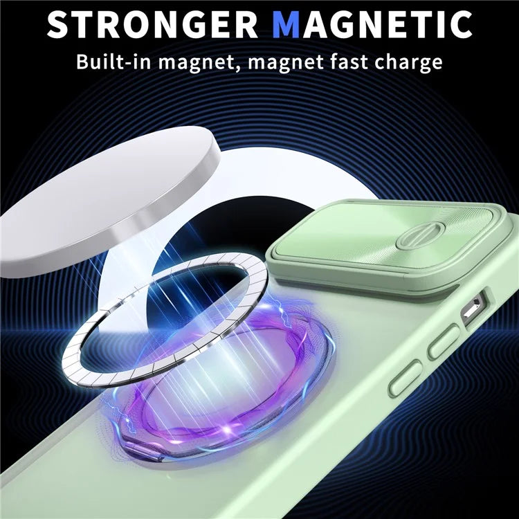 For iPhone 13 / 14 Case Compatible with MagSafe Kickstand Hard PC Phone Cover with Sliding Lens Guard