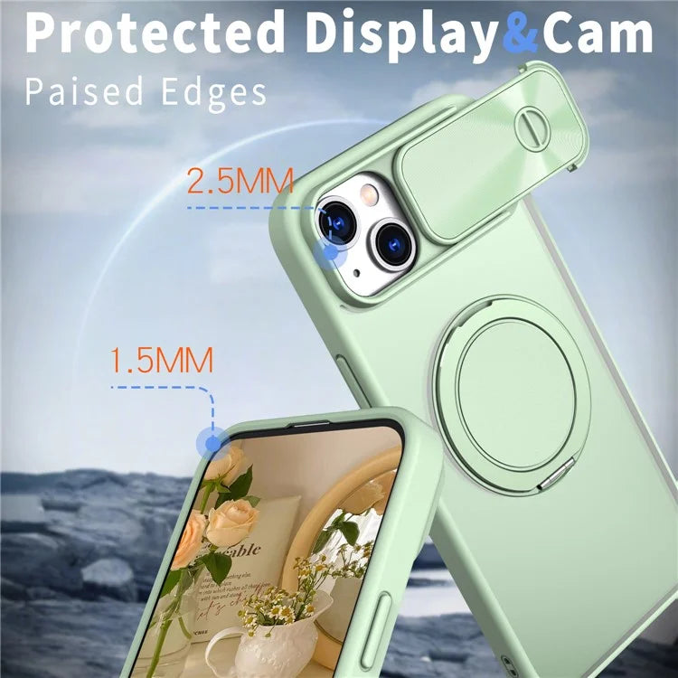 For iPhone 13 / 14 Case Compatible with MagSafe Kickstand Hard PC Phone Cover with Sliding Lens Guard