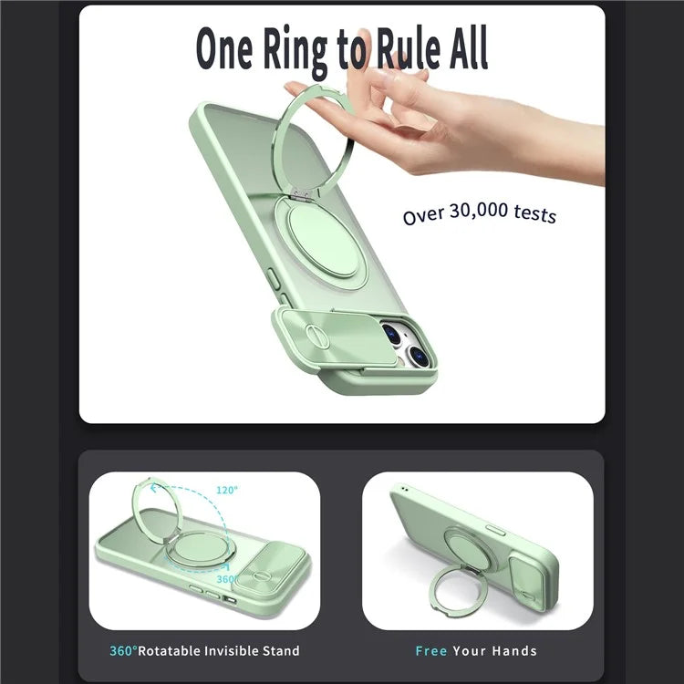 For iPhone 13 / 14 Case Compatible with MagSafe Kickstand Hard PC Phone Cover with Sliding Lens Guard