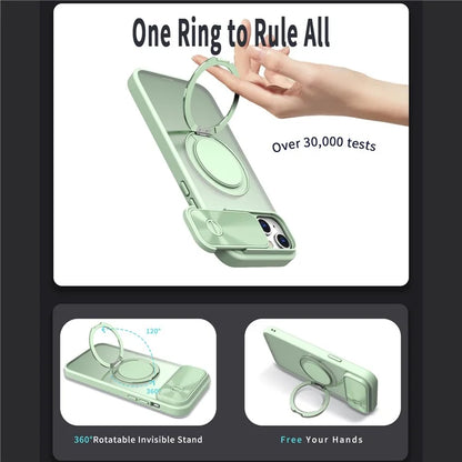 For iPhone 13 / 14 Case Compatible with MagSafe Kickstand Hard PC Phone Cover with Sliding Lens Guard
