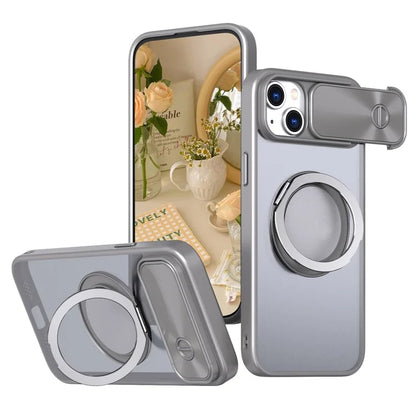 For iPhone 13 / 14 Case Compatible with MagSafe Kickstand Hard PC Phone Cover with Sliding Lens Guard