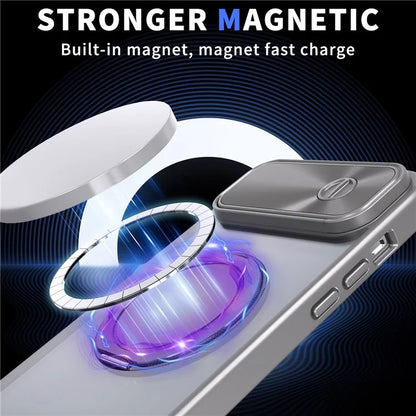 For iPhone 13 / 14 Case Compatible with MagSafe Kickstand Hard PC Phone Cover with Sliding Lens Guard