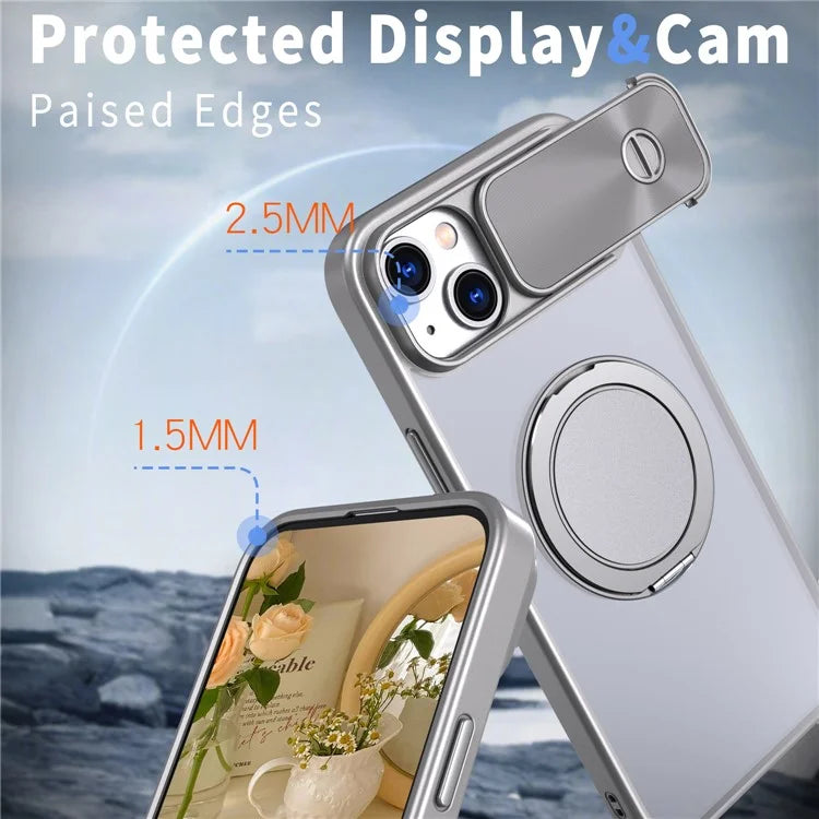 For iPhone 13 / 14 Case Compatible with MagSafe Kickstand Hard PC Phone Cover with Sliding Lens Guard