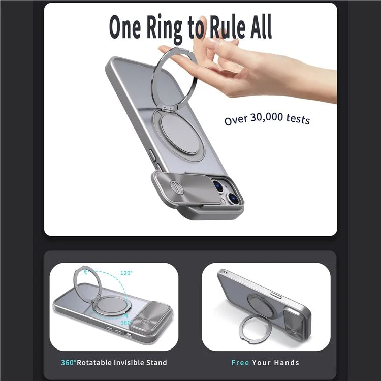 For iPhone 13 / 14 Case Compatible with MagSafe Kickstand Hard PC Phone Cover with Sliding Lens Guard