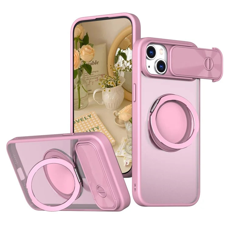 For iPhone 13 / 14 Case Compatible with MagSafe Kickstand Hard PC Phone Cover with Sliding Lens Guard