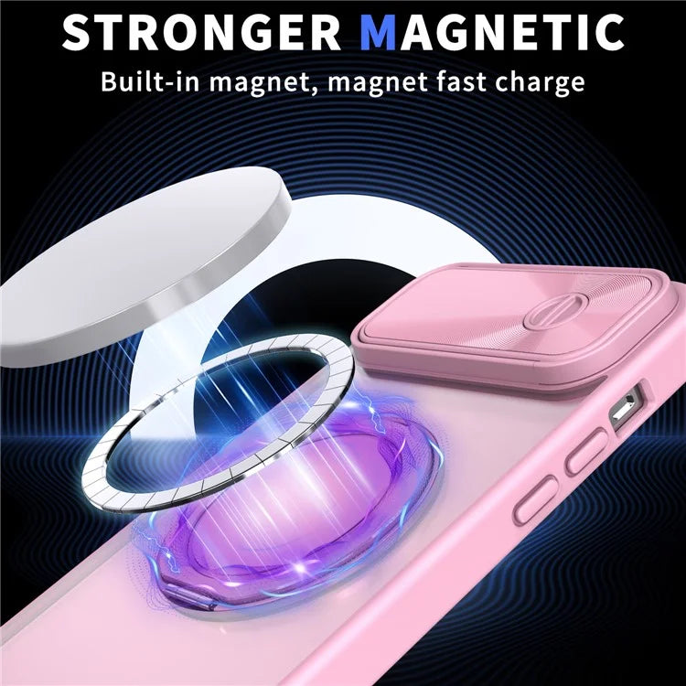 For iPhone 13 / 14 Case Compatible with MagSafe Kickstand Hard PC Phone Cover with Sliding Lens Guard