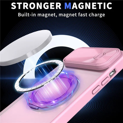 For iPhone 13 / 14 Case Compatible with MagSafe Kickstand Hard PC Phone Cover with Sliding Lens Guard