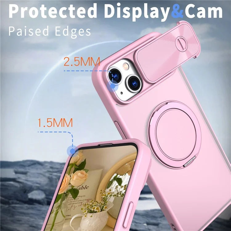 For iPhone 13 / 14 Case Compatible with MagSafe Kickstand Hard PC Phone Cover with Sliding Lens Guard