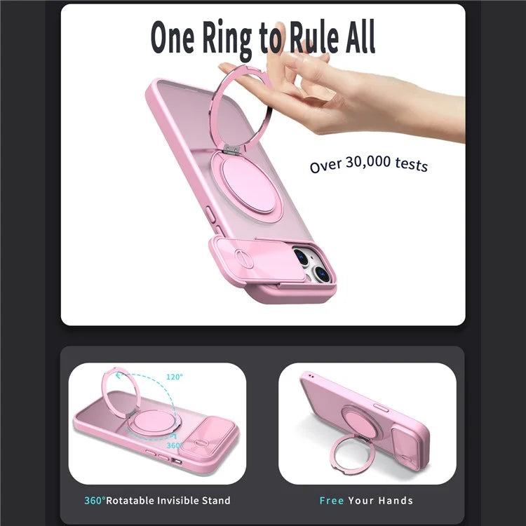 For iPhone 13 / 14 Case Compatible with MagSafe Kickstand Hard PC Phone Cover with Sliding Lens Guard