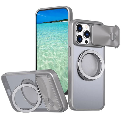 For iPhone 14 Pro Max Magnetic Case Kickstand Hard PC Phone Shell with Lens Protector
