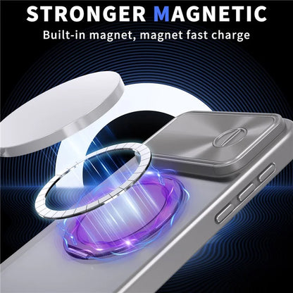 For iPhone 14 Pro Max Magnetic Case Kickstand Hard PC Phone Shell with Lens Protector