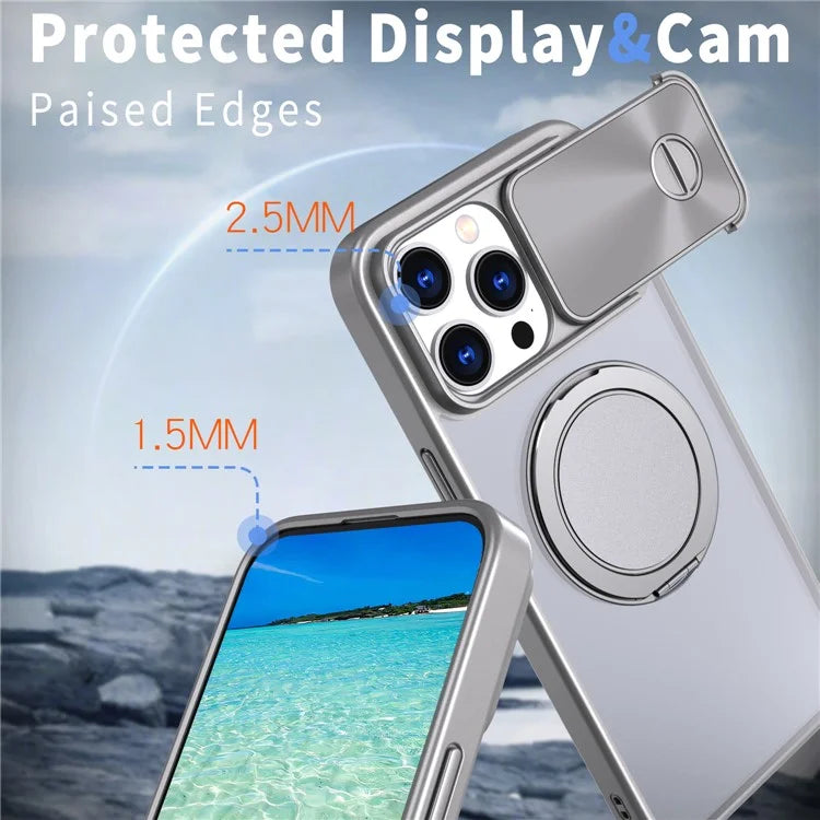 For iPhone 14 Pro Max Magnetic Case Kickstand Hard PC Phone Shell with Lens Protector