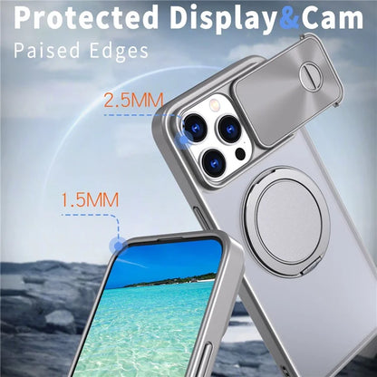 For iPhone 14 Pro Max Magnetic Case Kickstand Hard PC Phone Shell with Lens Protector