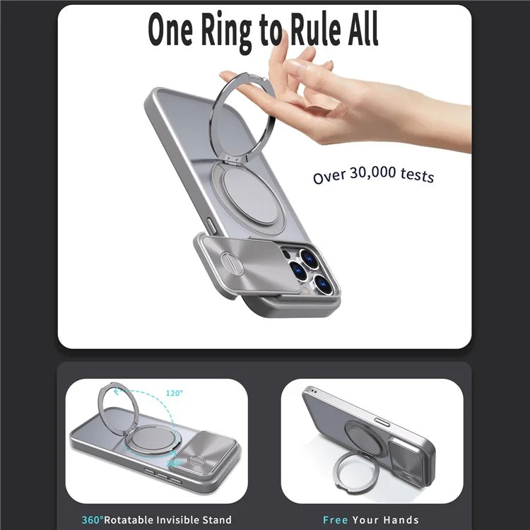 For iPhone 14 Pro Max Magnetic Case Kickstand Hard PC Phone Shell with Lens Protector