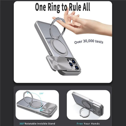 For iPhone 14 Pro Max Magnetic Case Kickstand Hard PC Phone Shell with Lens Protector