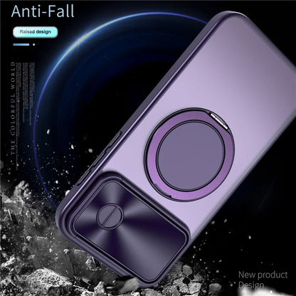 For iPhone 14 Pro Max Magnetic Case Kickstand Hard PC Phone Shell with Lens Protector