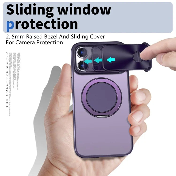 For iPhone 14 Pro Max Magnetic Case Kickstand Hard PC Phone Shell with Lens Protector