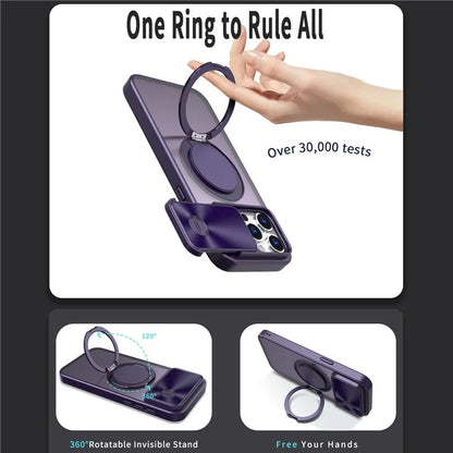 For iPhone 14 Pro Max Magnetic Case Kickstand Hard PC Phone Shell with Lens Protector