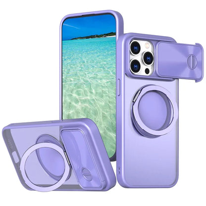 For iPhone 14 Pro Max Magnetic Case Kickstand Hard PC Phone Shell with Lens Protector