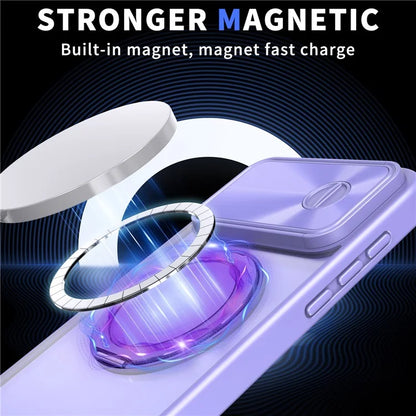 For iPhone 14 Pro Max Magnetic Case Kickstand Hard PC Phone Shell with Lens Protector
