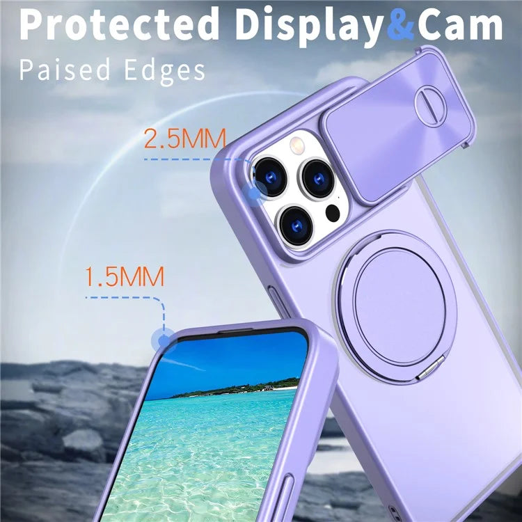 For iPhone 14 Pro Max Magnetic Case Kickstand Hard PC Phone Shell with Lens Protector