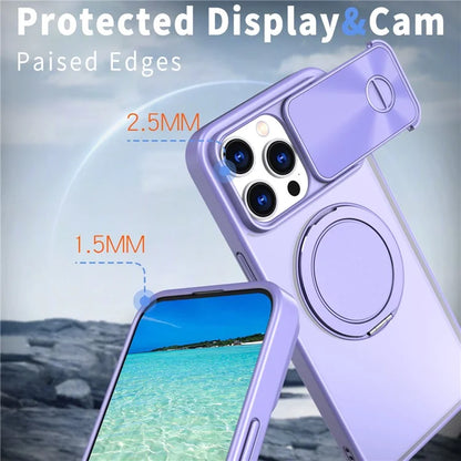 For iPhone 14 Pro Max Magnetic Case Kickstand Hard PC Phone Shell with Lens Protector