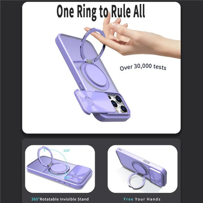 For iPhone 14 Pro Max Magnetic Case Kickstand Hard PC Phone Shell with Lens Protector