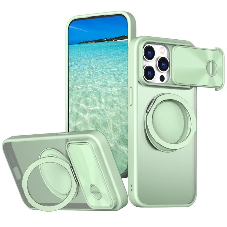 For iPhone 14 Pro Max Magnetic Case Kickstand Hard PC Phone Shell with Lens Protector