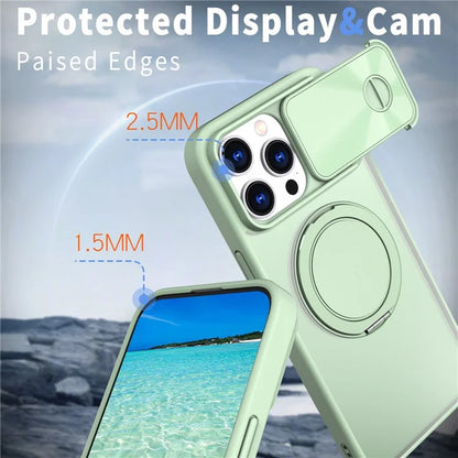 For iPhone 14 Pro Max Magnetic Case Kickstand Hard PC Phone Shell with Lens Protector